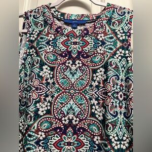 Printed Dress in Teal, purple & White